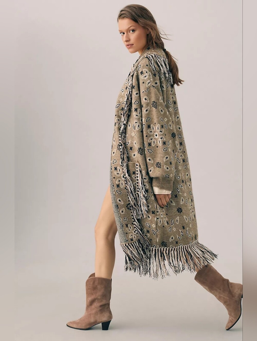 Anthropologie Bandana Fringed Duster Sweater - Picture 6 of 10